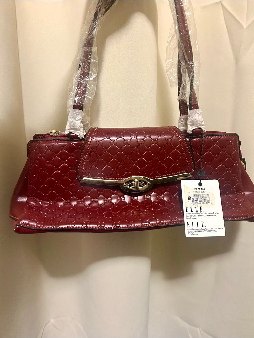 ELLE Vintage Burgundy Shoulder Bag with Gold Hardware
